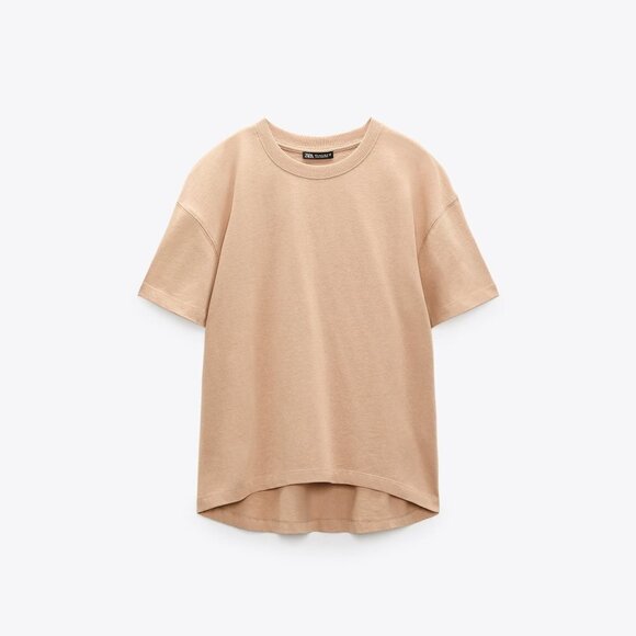Pink Zara High-Low Relaxed Fit Short Sleeve Cotton Tee Shirt Top (NWT) - Picture 4 of 4